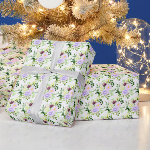 Papier Cadeau Fleurs violettes de printemps avec feuillage