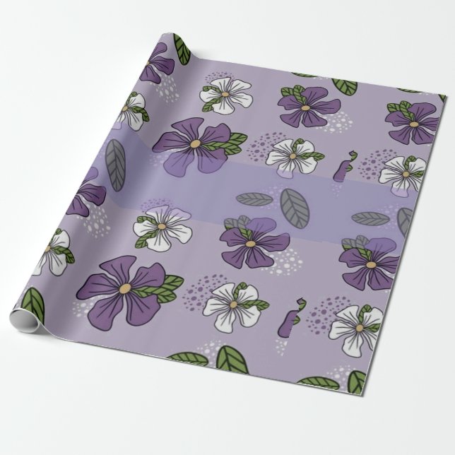 Papier Cadeau fleurs violettes et blanches (Déroulé)