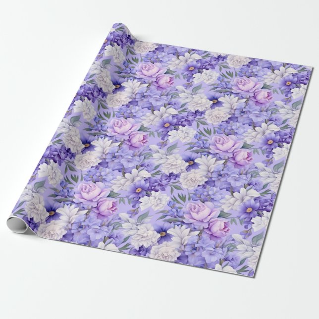 Papier Cadeau Fleurs violettes romantiques (Déroulé)
