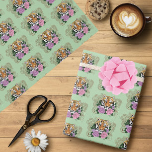 Papier Cadeau Fleurs violettes roses au henné de tigre