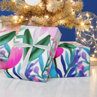 Papier Cadeau Fleurs vives colorées et oiseaux Enveloppement Pap