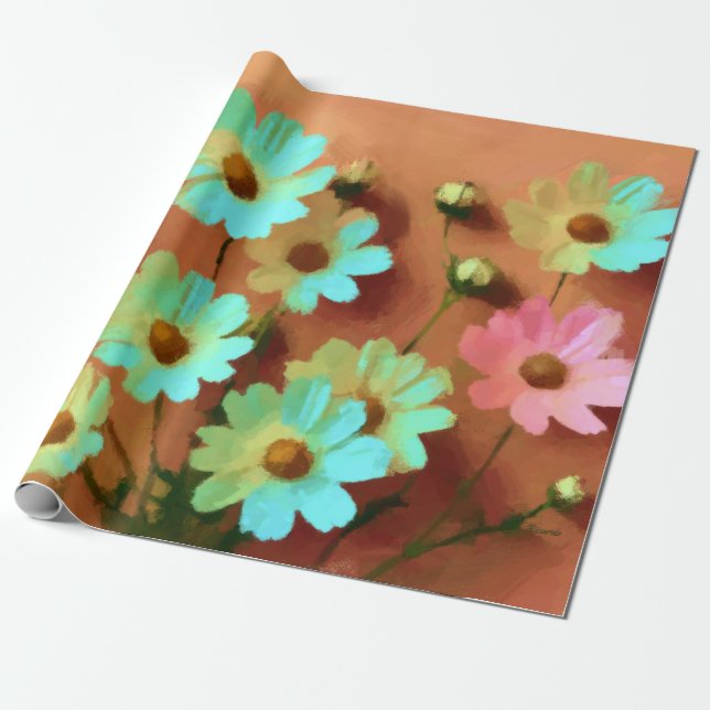 Papier Cadeau Fleurs Zinnia Elegans (Déroulé)