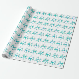 Papier Cadeau Flocon de neige aquarelle bleu hiver 