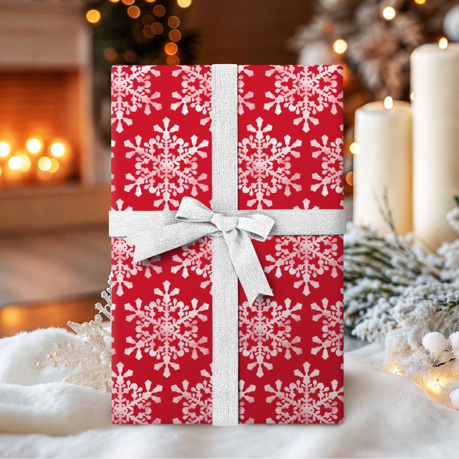 Papier Cadeau Flocon de neige artistique couleur modifiable roug (Artistic snowflake color editable red Christmas Wrapping Paper)