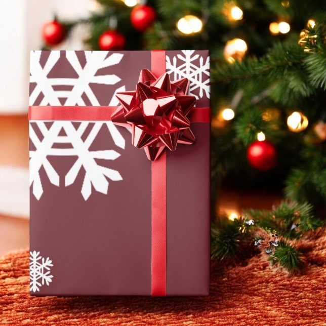 Papier Cadeau Flocon de neige blanc sur le cadeau Red Holiday (Créateur téléchargé)