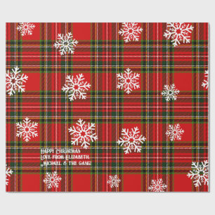Papier Cadeau Flocon de neige blanc Tartan rouge Noël personnali