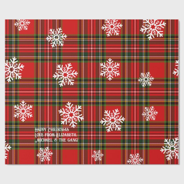 Papier Cadeau Flocon de neige blanc Tartan rouge Noël personnali (Plat)