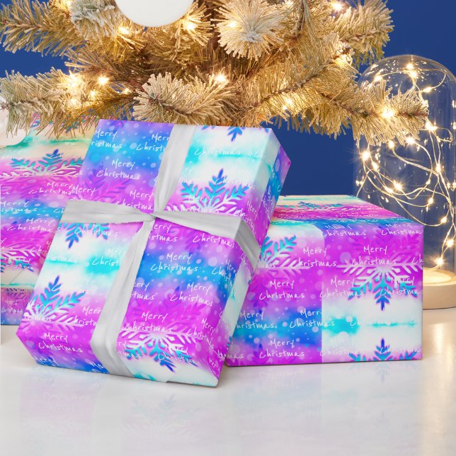 Papier Cadeau Flocon de neige blanc violet Joyeux Noël (Vacances)