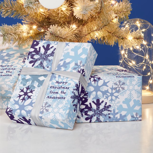 Papier Cadeau Flocon de neige bleu blanc de Noël personnalisé (Vacances)