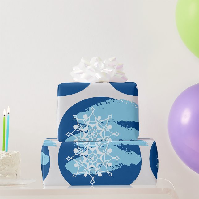 Papier Cadeau Flocon de Neige Bleu Glacé Abstrait Cercle d'Hiver (Créateur téléchargé)