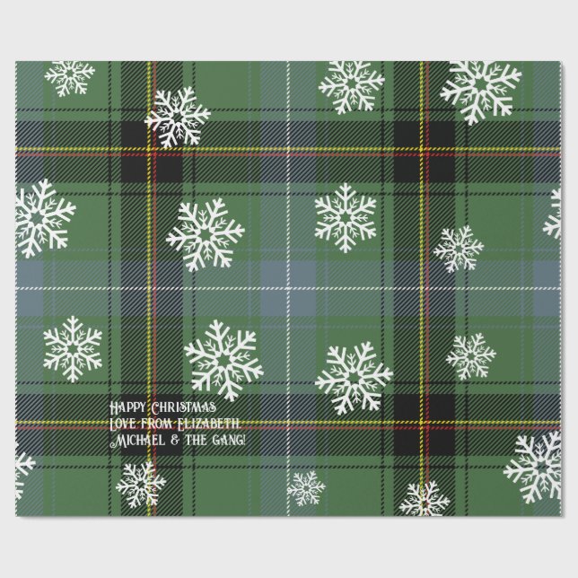 Papier Cadeau Flocon de neige écossais vert Tartan - Noël person (Plat)