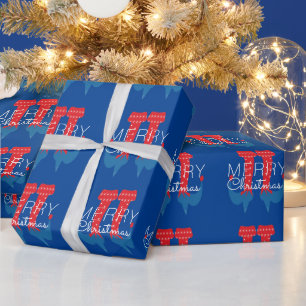 Papier Cadeau Flocon de Neige Écriture Rouge Bleu