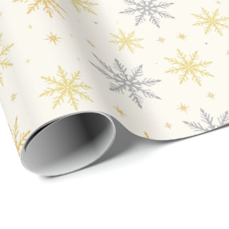Papier Cadeau Flocon de neige en or et argent Motif de Noël sans