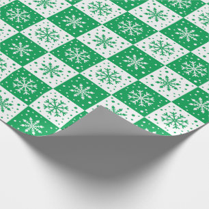 Papier Cadeau Flocon de neige et Motif de neige (vert)
