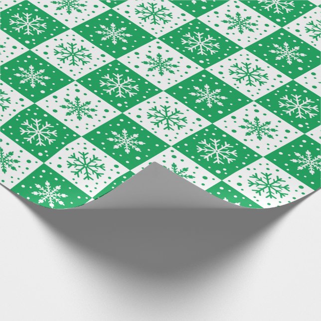 Papier Cadeau Flocon de neige et Motif de neige (vert) (Coin)