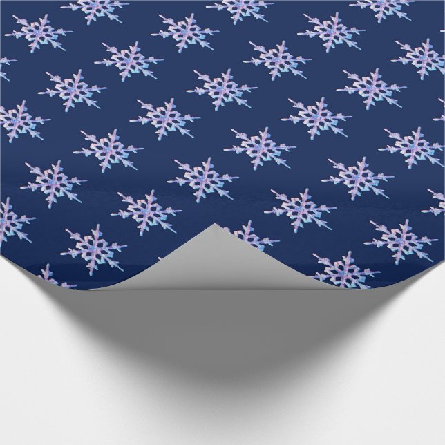 Papier Cadeau Flocon de neige iridescent sur fond bleu foncé (Coin)
