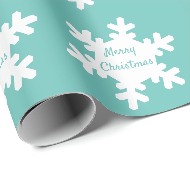 Papier Cadeau Flocon de neige Motif Turquoise blanc Joyeux Noël  (Coin rond)