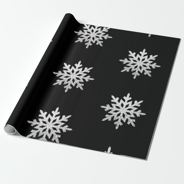 Papier Cadeau Flocon de neige Parties scintillant en argent (Déroulé)
