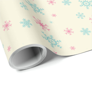 Papier Cadeau Flocon de neige rose et bleu Motif Noël hiver