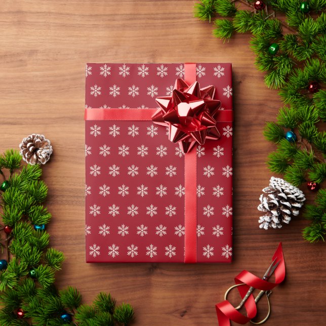 Papier Cadeau Flocon de neige rouge (Cadeau de vacances)