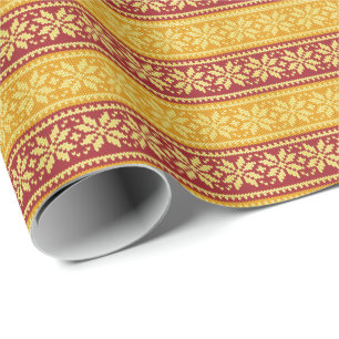 Papier Cadeau Flocon de neige rouge jaune brillant