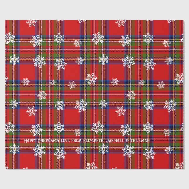 Papier Cadeau Flocon de neige rouge Tartan Noël personnalisé (Plat)