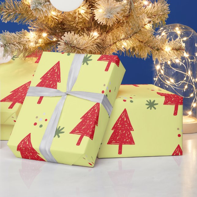 Papier Cadeau Flocon de neige rouge Xmas tree motif sans couture (Vacances)