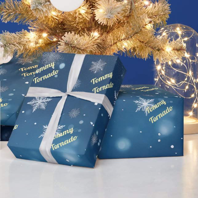 Papier Cadeau Flocon de neige tombant personnalisé (Vacances)