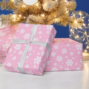Papier Cadeau Flocons blancs sur motif hivernal rose pâle