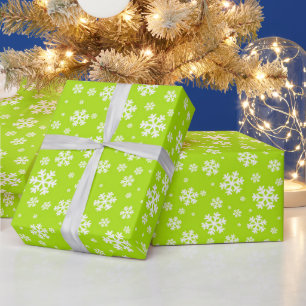 Papier Cadeau Flocons blancs sur motif vert d'hiver