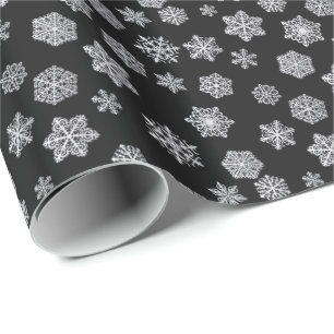Papier Cadeau Flocons d'argent sur fond noir