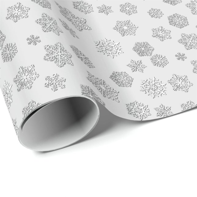 Papier Cadeau Flocons de neige à trois dimensions argentés sur (Coin rond)