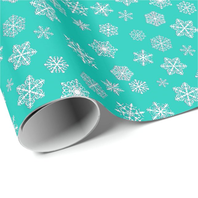 Papier Cadeau Flocons de neige à trois dimensions blancs sur un (Coin rond)
