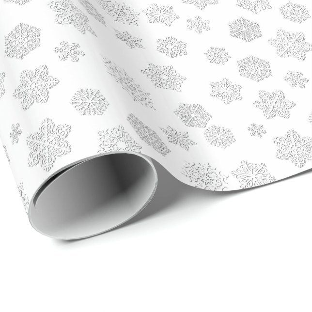 Papier Cadeau Flocons de neige à trois dimensions blancs sur un (Coin rond)
