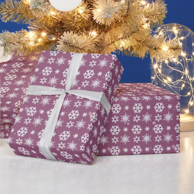 Papier Cadeau Flocons de neige blancs Noël moderne violet (Vacances)