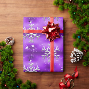 Papier Cadeau Flocons de neige blancs sur Noël pourpre