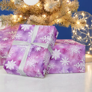 Papier Cadeau Flocons de neige blancs violets Noël