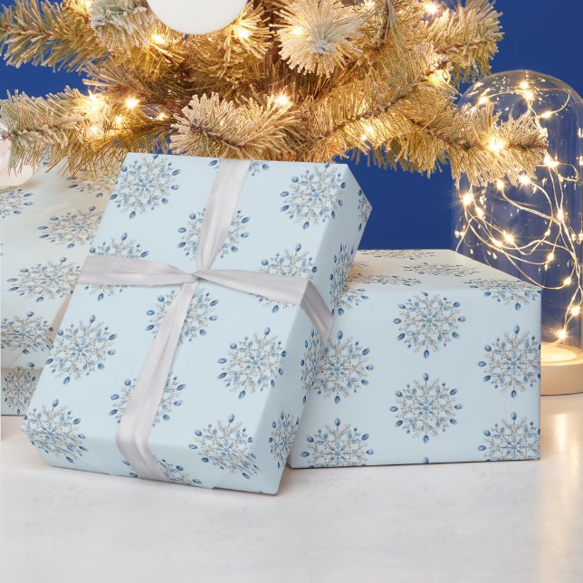 Papier Cadeau Flocons de neige bleu clair de Noël (Vacances)