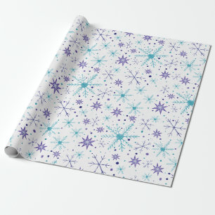 Papier cadeau flocons de neige bleu et violet
