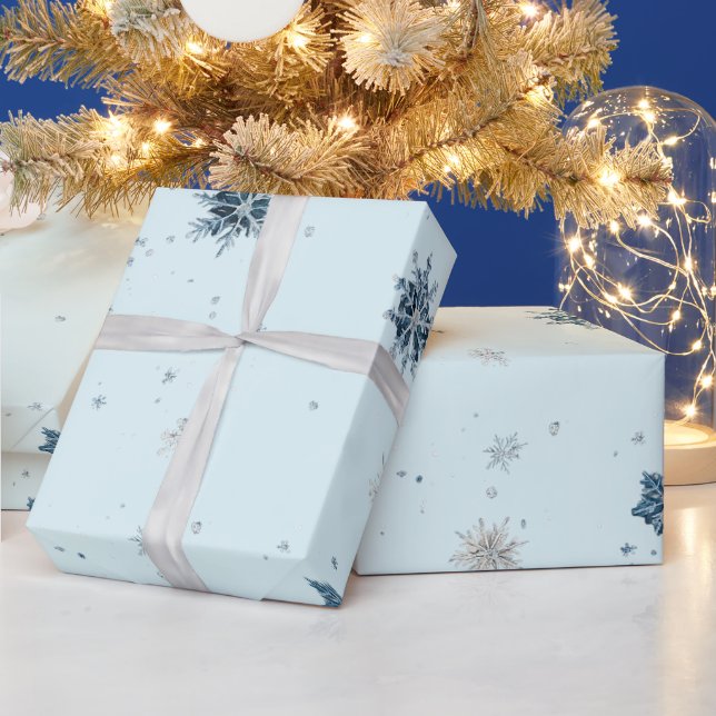Papier Cadeau Flocons de neige bleus de Noël  (Vacances)