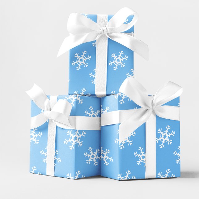 Papier Cadeau Flocons de neige bleus et blancs (Blue and White Snowflakes Wrapping Paper)