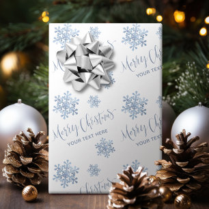 Papier Cadeau Flocons de neige bleus Joyeux Noël Calligraphie Pe