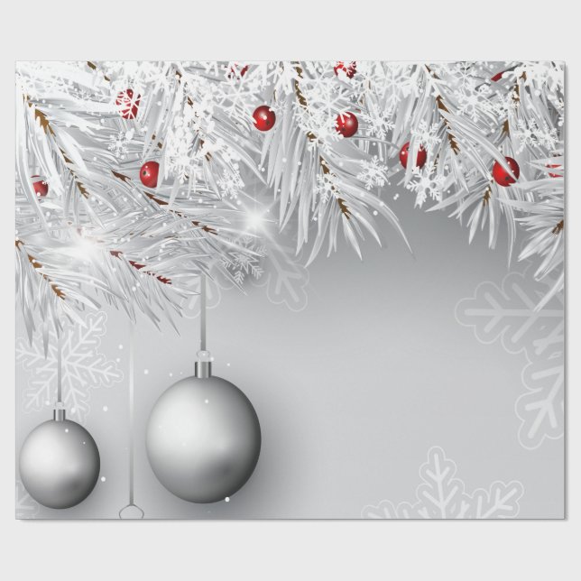 Papier Cadeau Flocons de neige,Boules de Noël,Branches d'arbre F (Plat)