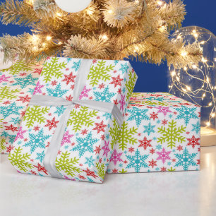 Papier Cadeau Flocons de neige colorés de Noël Rétro