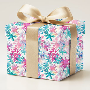 Papier Cadeau Flocons de neige de Noël aquarelle colorés
