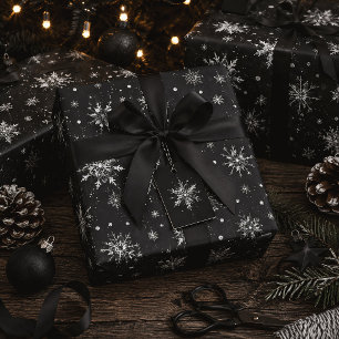 Papier Cadeau Flocons de neige de Noël gothiques noirs