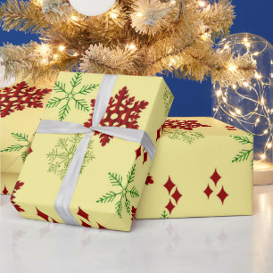 Papier Cadeau Flocons de neige de Noël rouges et verts
