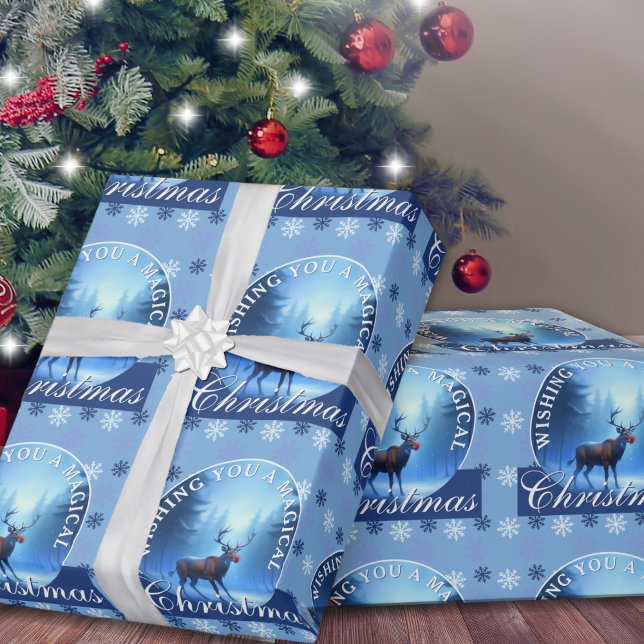Papier Cadeau Flocons de neige de renne bleu Noël (Créateur téléchargé)