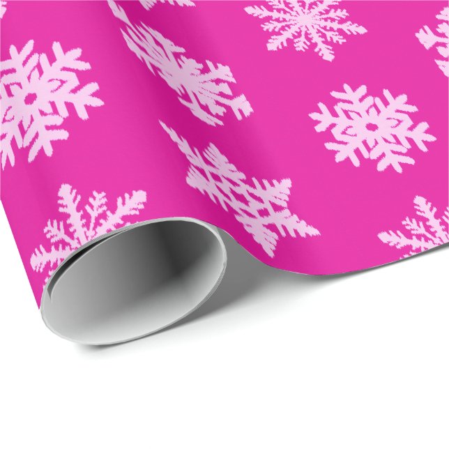 Papier Cadeau Flocons de neige d'Ikat - rose de fuchsia et de (Coin rond)