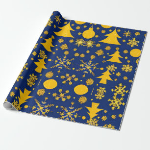 Papier Cadeau Flocons de neige dorés et motif festif d'arbres
